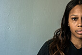 Studio Portrait of a Young Adult, Colored Woman born in the Caribbean. Tilburg, Netherlands.