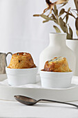 Gorgonzola soufflé with candied nuts, pear and rocket