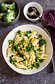 Penne with broccoli, hazelnuts and smoked paprika