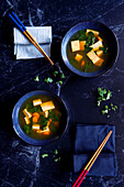 Okinawa style rustic miso soup.