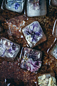 Ice cubes with edible flowers