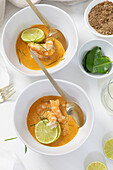 Chilli-lime-garlic butter prawns with prawn bisque