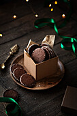 A box of holiday chocolate peppermint cookies