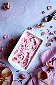 Rose blossom ice cream, with copy space.