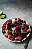 berry fruit salad with lime and honey