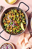 An Indian cusine dish of okra bhaji