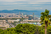 Blick auf die Stadt von der Burg Montjuic alte Militärfestung auf dem Berg Montjuic mit Blick auf die Stadt, Barcelona, Katalonien, Spanien, Europa