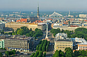 Aerial view over the Brividas Avenue toward the Old Town, from Radisson Blu hotel, Riga, Latvia, Baltic region, Europe