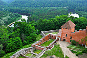 Medieval brick castle overhanging the Gauja River, Turaida Museum Reserve, Sigulda,Gauja National Park, Vidzeme Region, Latvia, Baltic region, Europe