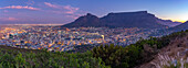 View of Cape Town and Table Mountain from Signal Hill at dusk, Cape Town, Western Cape, South Africa, Africa