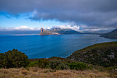 View of Hout Bay from Chapmans Peak Drive, Hout Bay, Table Mountain National Park, Cape Town, Western Cape, South Africa, Africa