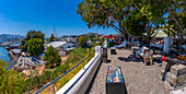 View of restaurant overlooking marina in Jubilee Square, Simon's Town, Cape Town, Western Cape, South Africa, Africa