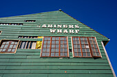 View of colourful buildings in Hout Bay Harbour, Hout Bay, Cape Town, Western Cape, South Africa, Africa