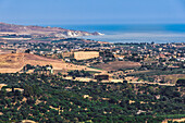 Panoramic view of the Valley of the Temples with the archaeological area and temples visible, UNESCO World Heritage Site, Agrigento, Sicily, Italy, Europe