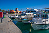 View of boats and colourful Harbour Office in Hurghada Marina, Hurghada, Red Sea Governorate, Egypt, North Africa, Africa