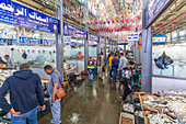 View of fish stalls in Hurghada Fish Market, Hurghada, Red Sea Governorate, Egypt, North Africa, Africa