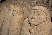 Tops, Stone Sarcophagi, Temple of Hathor, Dendera, Qena, Egypt, North Africa, Africa