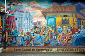 Wall murals depicting the history of Leon, Leon, Leon Department, Nicaragua, Central America