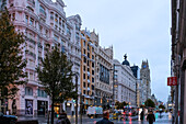 Urban landscape of Gran VA?a, sometimes referred to as the Spanish Broadway, one of the city's most important shopping areas, with  hotels and cinemas, Madrid, Spain, Europe