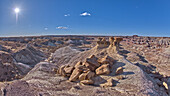 A solitary rock hoodoo in the purple badlands near Hamilili Point on the south end of Petrified Forest National Park, Arizona, United States of America, North America