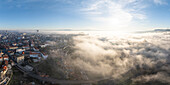 Luftaufnahme von Porto in der Morgendämmerung, Porto, Norte, Portugal, Europa