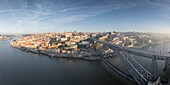 Aerial view of Porto at dawn, UNESCO World Heritage Site, Porto, Norte, Portugal, Europe