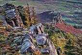 Hen Cloud from The Roaches rock formation in autumn, near Leek, Peak District National Park, Staffordshire Moorlands, Staffordshire, England, United Kingdom, Europe