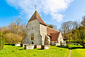 All Saints Church in West Dean, the spire described by John Betjeman as unique in Sussex, Westdean, East Sussex, England, United Kingdom, Europe