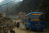 Traffic on the dusty road, Pasang Lhamu Highway, Nepal, Asia