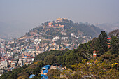 View over the hills of Kathmandu with Tergar Osel Ling Monastery, Kathmandu, Nepal, Asia