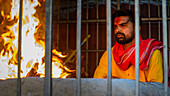 Man and fire, Kamakhya Temple, Guwahati, Assam, India, Asia