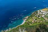 View of sea and coastline from Anacapri panorama view point, Anacapri, Isle of Capri, Bay of Naples, Campania, Italy, Mediterranean, Europe