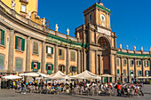 View of alfresco eating at cafe and bar in Piazza Dante, Historic Centre, UNESCO World Heritage Site, Naples, Campania, Italy, Europe