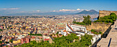 Elevated view from Castel Sant'Elmo of Naples and Mount Vesuvius in the background, Naples, Campania, Italy, Europe