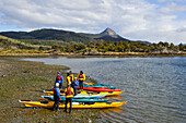 Kayak, Wulaia Bay, Navarino island, Tierra del Fuego, Patagonia, Chile, South America