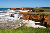 Sandstone cliffs of Belle-Anse, Cap aux Meules island, Magdalen Islands, Gulf of Saint Lawrence, Quebec province, Canada, North America