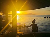 Te Moana Resort at sunset, Tahiti, French Polynesia, South Pacific, Pacific