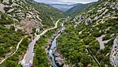 Aerial of the Herault gorge, UNESCO World Heritage Site, Causses and Cevennes, Herault, Occitanie, France, Europe