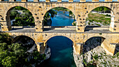 Der Pont du Gard, ein römischer Aquädukt, UNESCO-Welterbe, Vers-Pont-du-Guard, Okzitanien, Frankreich, Europa