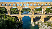 Der Pont du Gard, ein römischer Aquädukt, UNESCO-Welterbe, Vers-Pont-du-Guard, Okzitanien, Frankreich, Europa