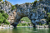 Aerial of the Pont d'Arc, Ardeche Gorge (Gorges de l'Ardeche), Ardeche, Auvergne-Rhone-Alpes, France, Europe