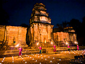 Apsara dancers performing in the Prasat Kravan Temple, dedicated to Vishnu in 921, during dinner, Angkor, Cambodia, Indochina, Southeast Asia, Asia