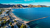 Aerial of Port de Pollenca, Mallorca, Balearic islands, Spain, Mediterranean, Europe