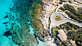 Luftaufnahme des Strandes von Agulla, Mallorca, Balearen, Spanien, Mittelmeer, Europa