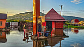 Gas station (service station), inundated by flood water, Kigoma, Lake Tanganyika, Tanzania, East Africa, Africa