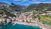 Aerial of Minori, The Amalfi Coast, UNESCO World Heritage Site, Campania, Italy, Europe