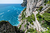 View over the coastline from Via Krupp, Island of Capri, Gulf of Naples, Campania, Italy, Europe