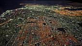 Night aerial of the Center of Buenos Aires, Argentina, South America