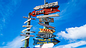 Worldwide signs, Punta Arenas, Patagonia, Chile, South America