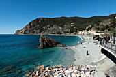 A view of the beach at Monterosso al Mare, a town on the Cinque Terre, UNESCO World Heritage Site, Liguria, Italy, Europe